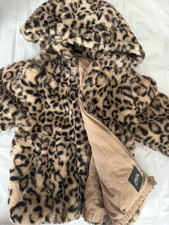 Zara Other - Zara Kids Leopard Faux Fur Hooded Coat in Tan and Black
